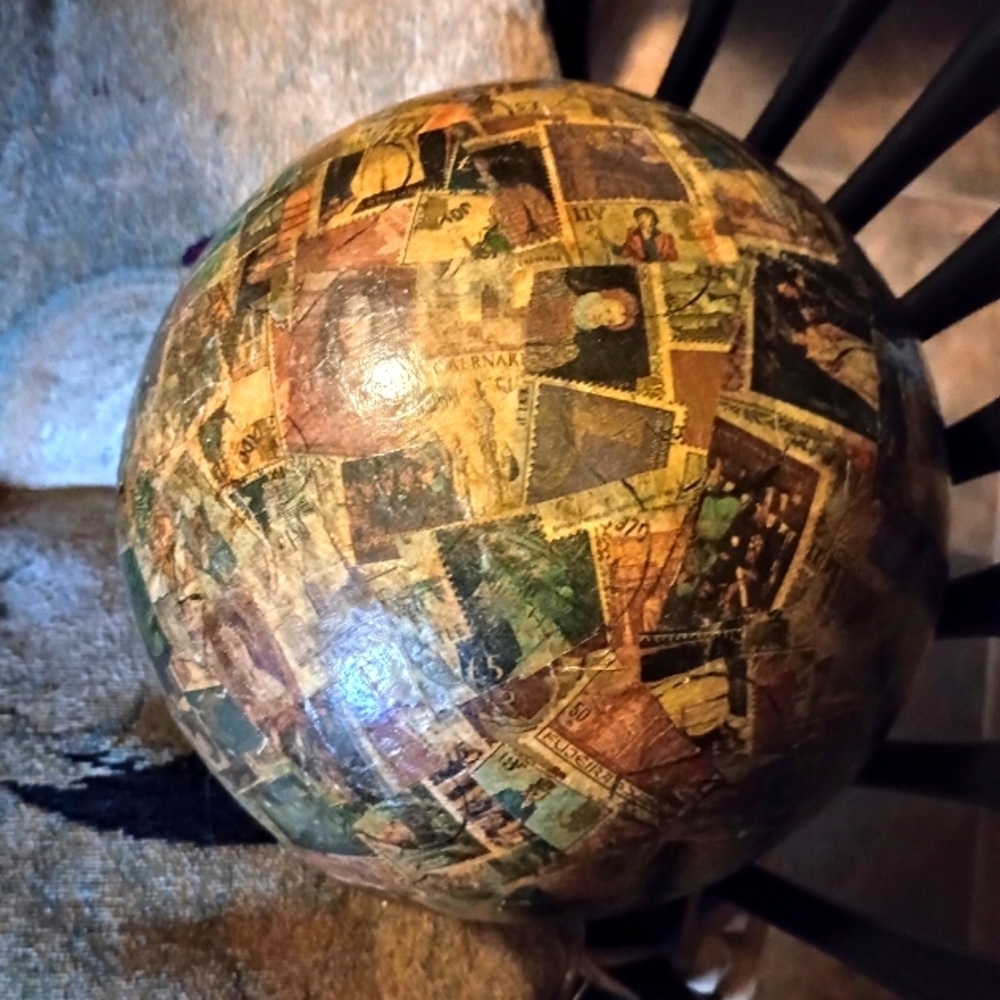 Vintage Stamp Collage Art Sphere - Picture 2 of 4